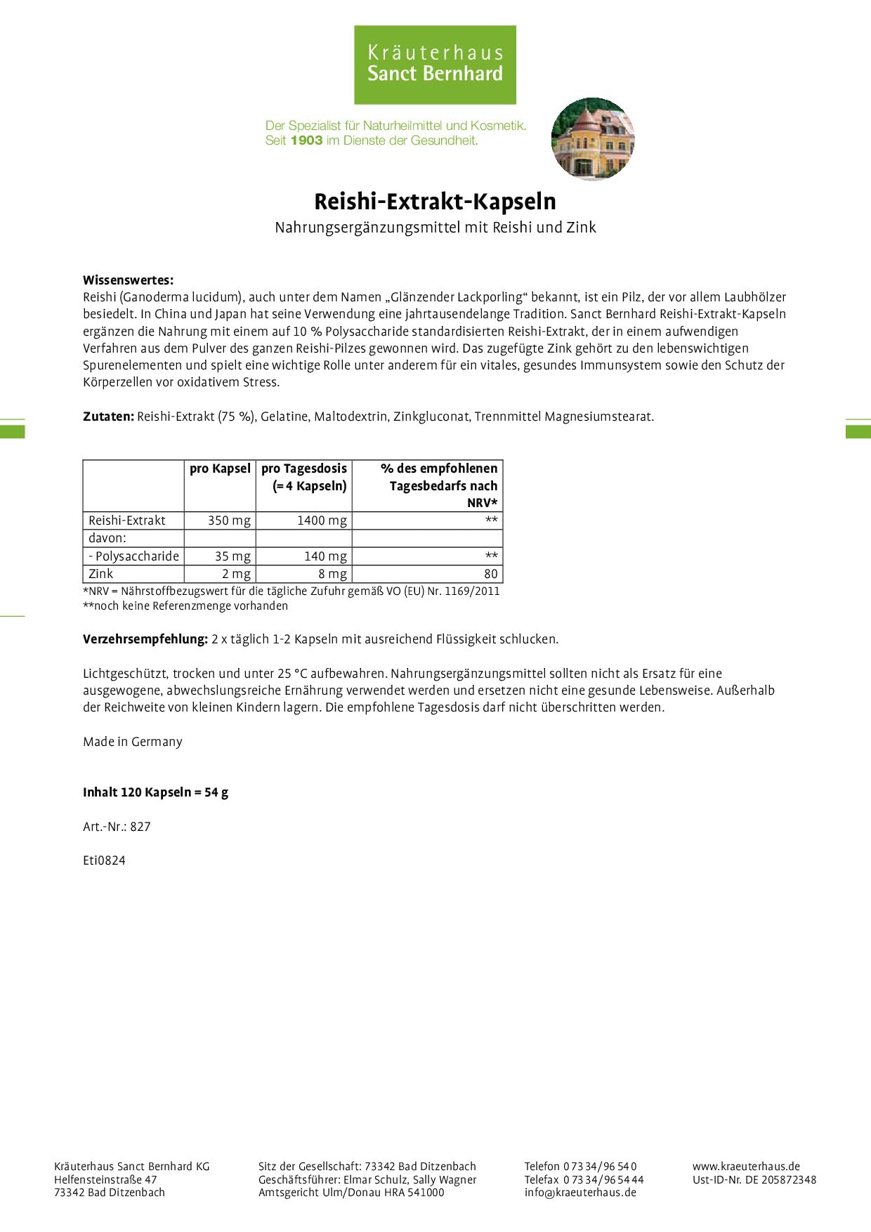 sanct-bernhard-reishi-extrakt-kapseln-zink-120-kapseln image 2