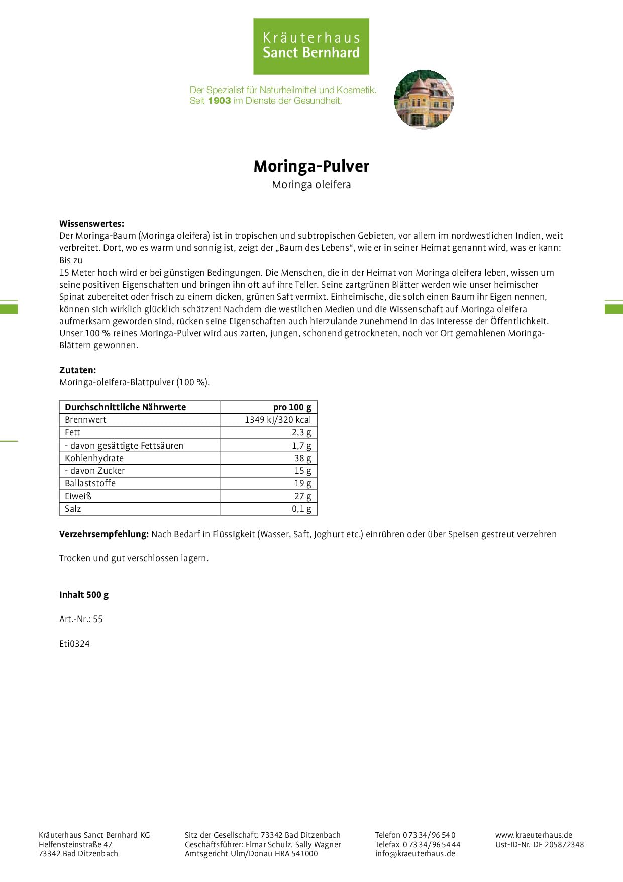 sanct-bernhard-moringa-oleifera-pulver-500-g-100-rein image 2