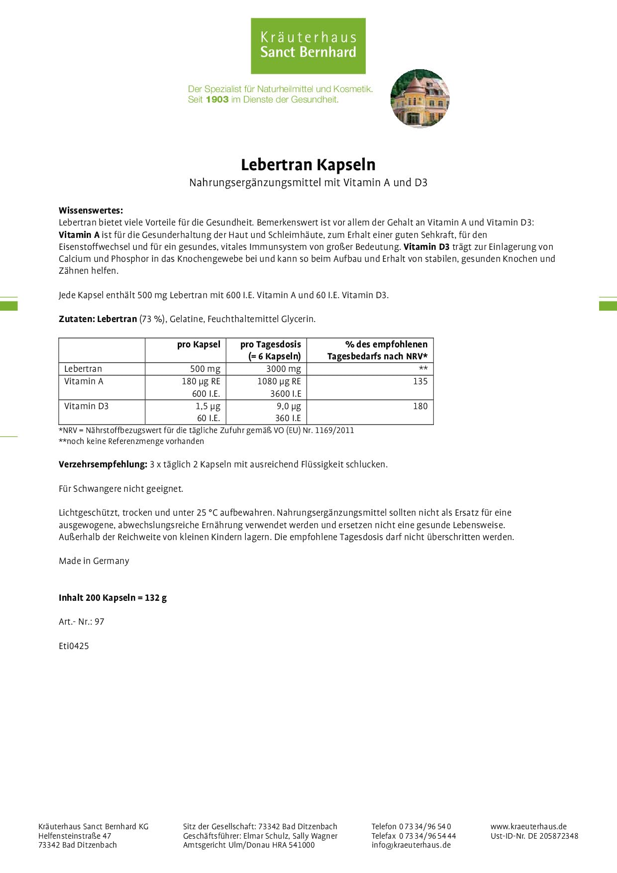 sanct-bernhard-lebertran-kapseln-200-st-vitamin-a-d3-fisch-l image 2