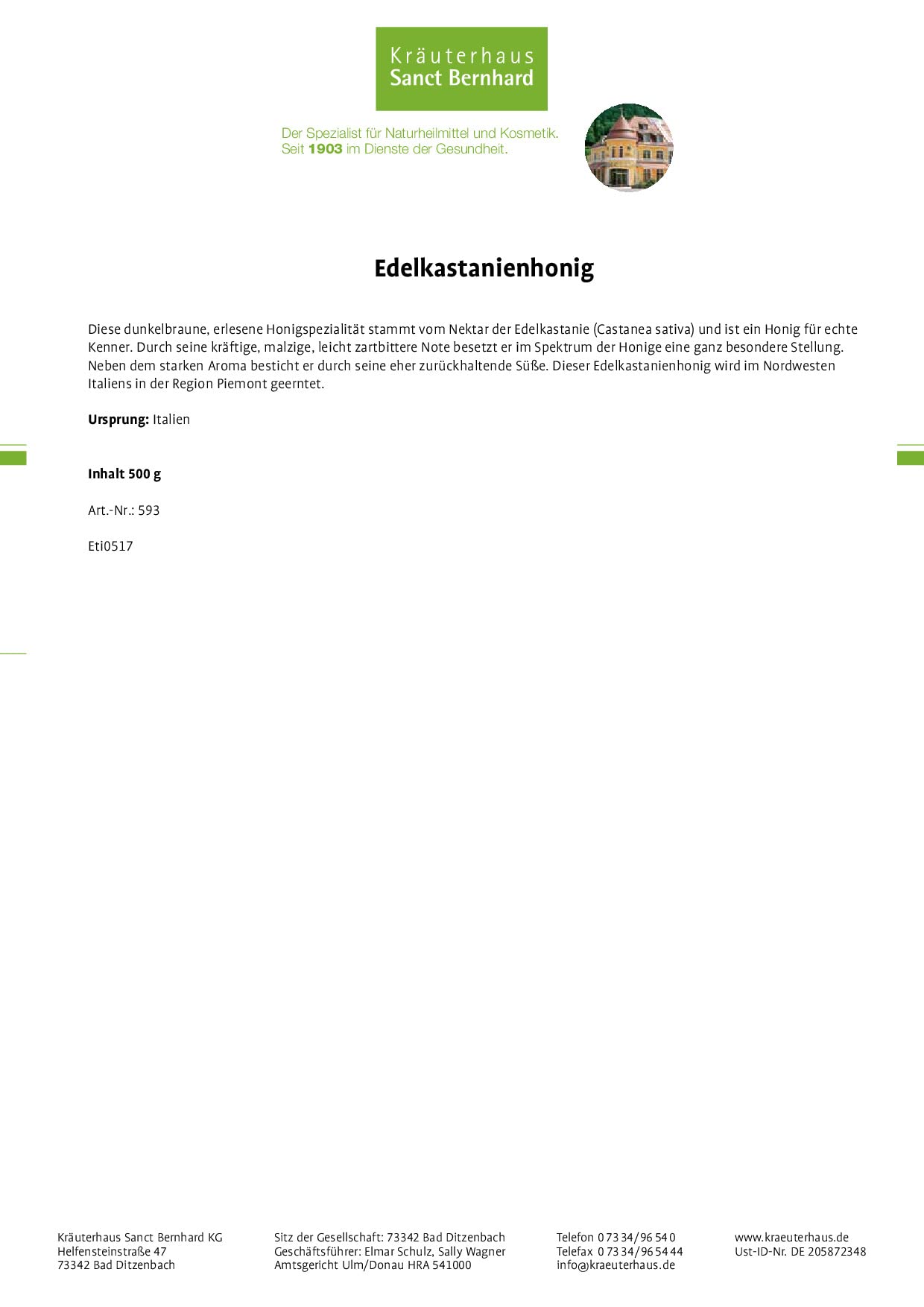 sanct-bernhard-edelkastanienhonig-honig-500-g-glas-malzig-zartbitter image 2